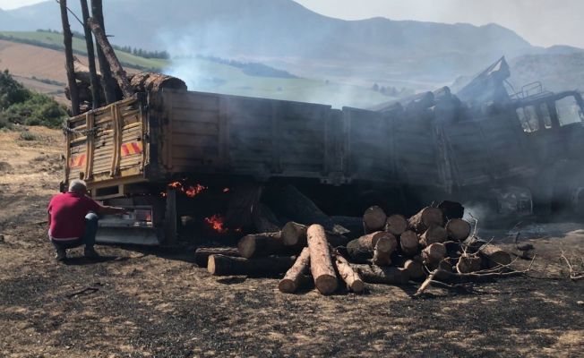 Ceyhan’da odun yüklü kamyon alev aldı