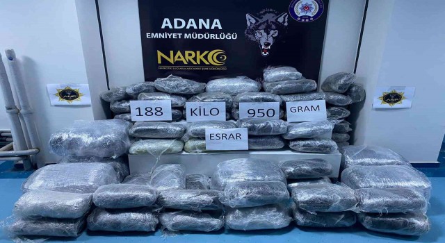 Adana’da 188 kilo esrar ele geçirildi