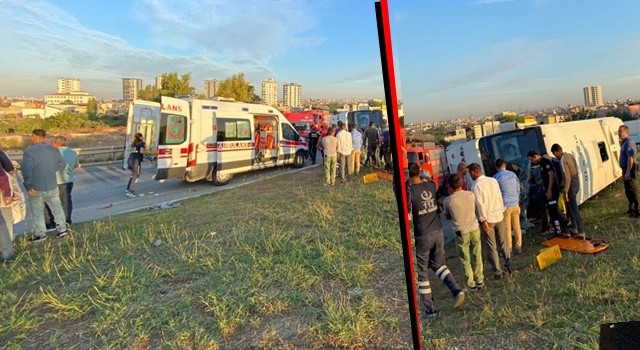 İşçileri taşıyan midibüs devrildi: 16 yaralı