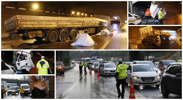 Beton direğe çarpan tırın kupası dorseden ayrılarak yol ortasına düşmüştü...