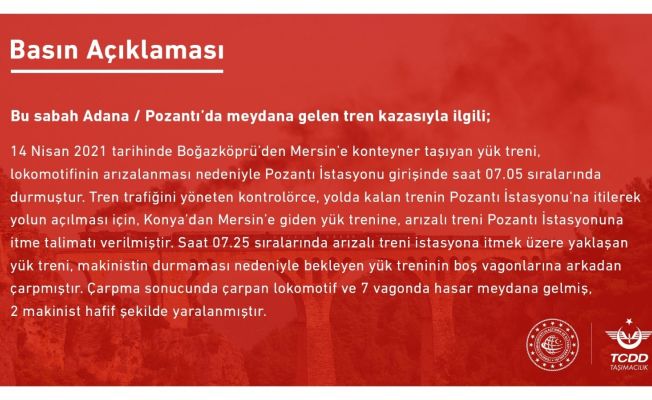 TCDD’den tren kazasıyla ilgili açıklama