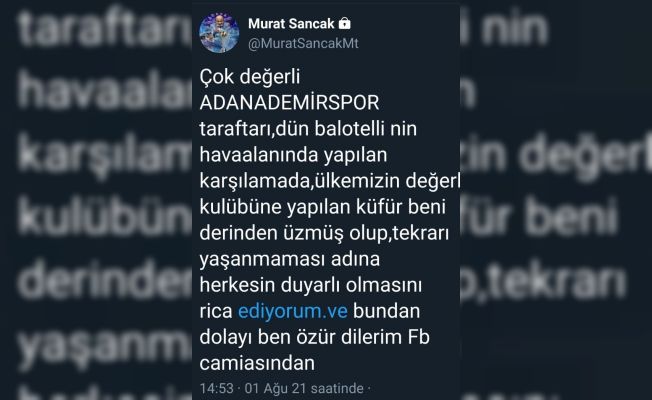 Adana Demirspor Başkanı Murat Sancak, Fenerbahçe’den özür diledi