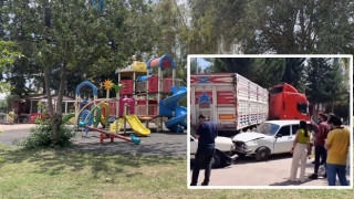 Freni tutmayan tır çocuk parkı önünde çarparak durabildi