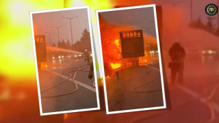 Seyir halindeki tır alev alev yandı